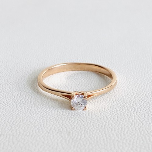 Помолвочное кольцо с фианитом в красном золоте К1928