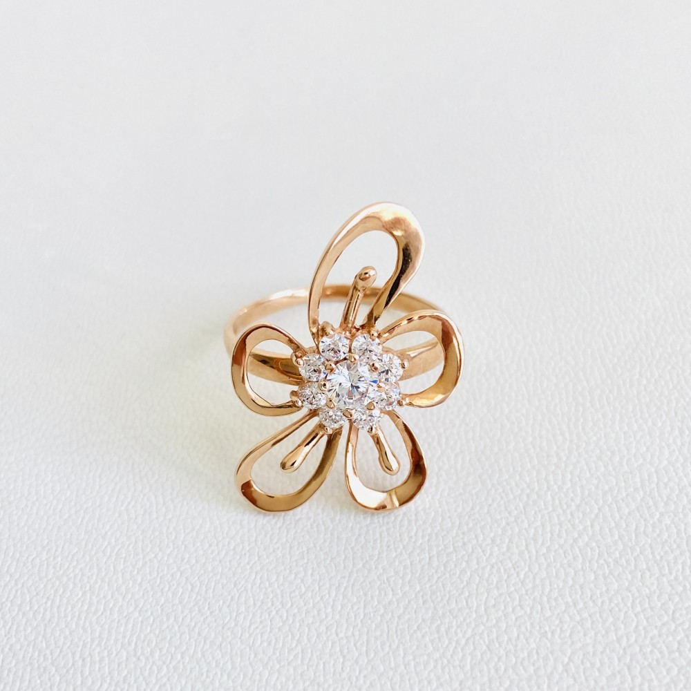 Золотое кольцо ромашка  с фианитами. К1421 Золотое кольцо ромашка  с фианитами. К1421