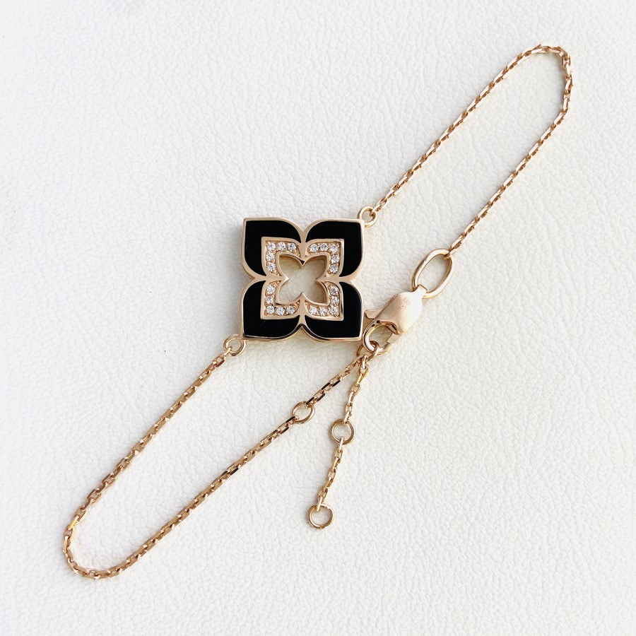 Браслет "Конюшина" з червоного золота (емаль, фіаніти) Бс2068