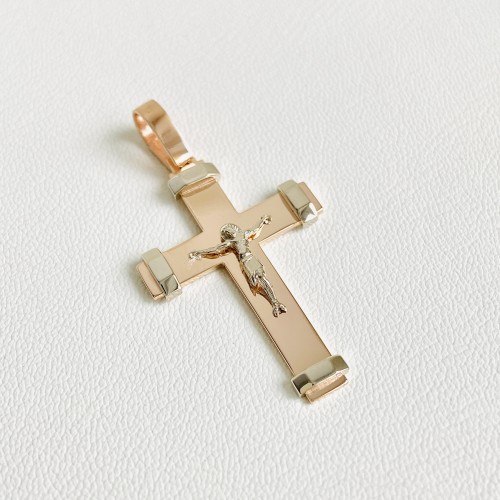 Крестик из красного и белого золота с "Распятием" 03030