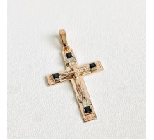 Золотий хрестик з чорними фіанітами 03160