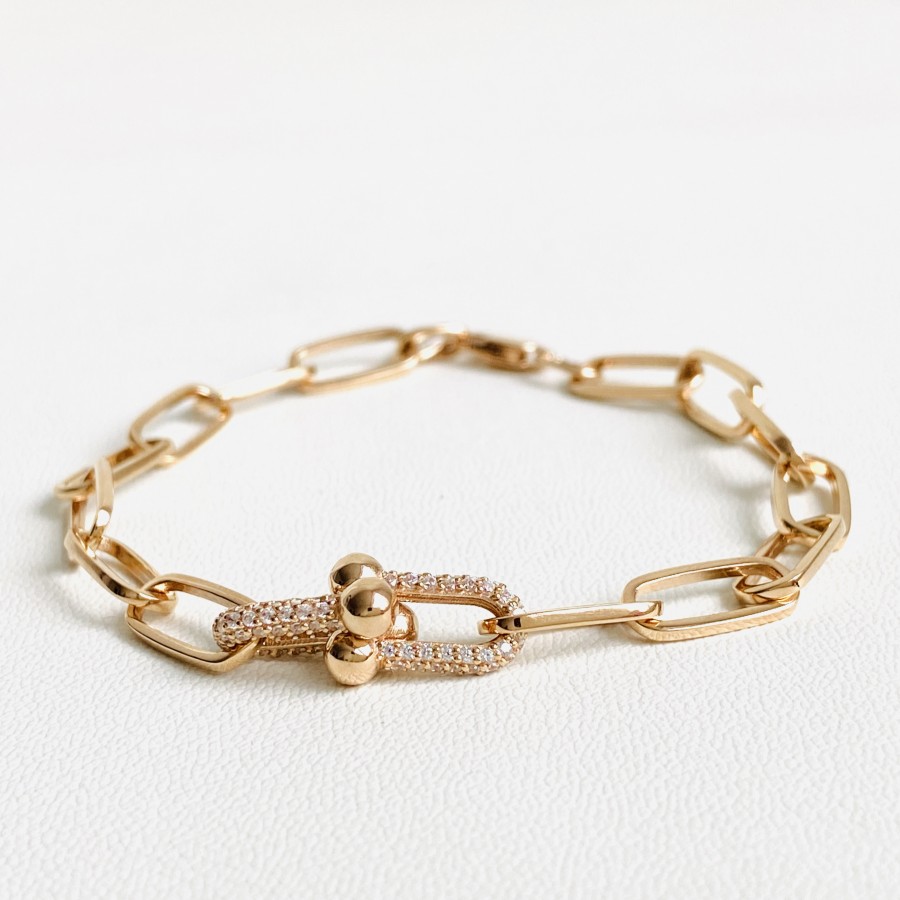 Золотий браслет "Фантазія" з фіанітами, червоне золото БС543