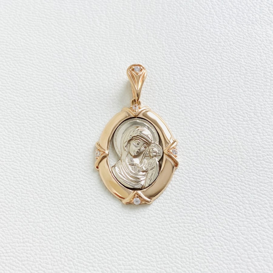  Золотий кулон "Ікона Божої Матері з дитиною" Пв417 