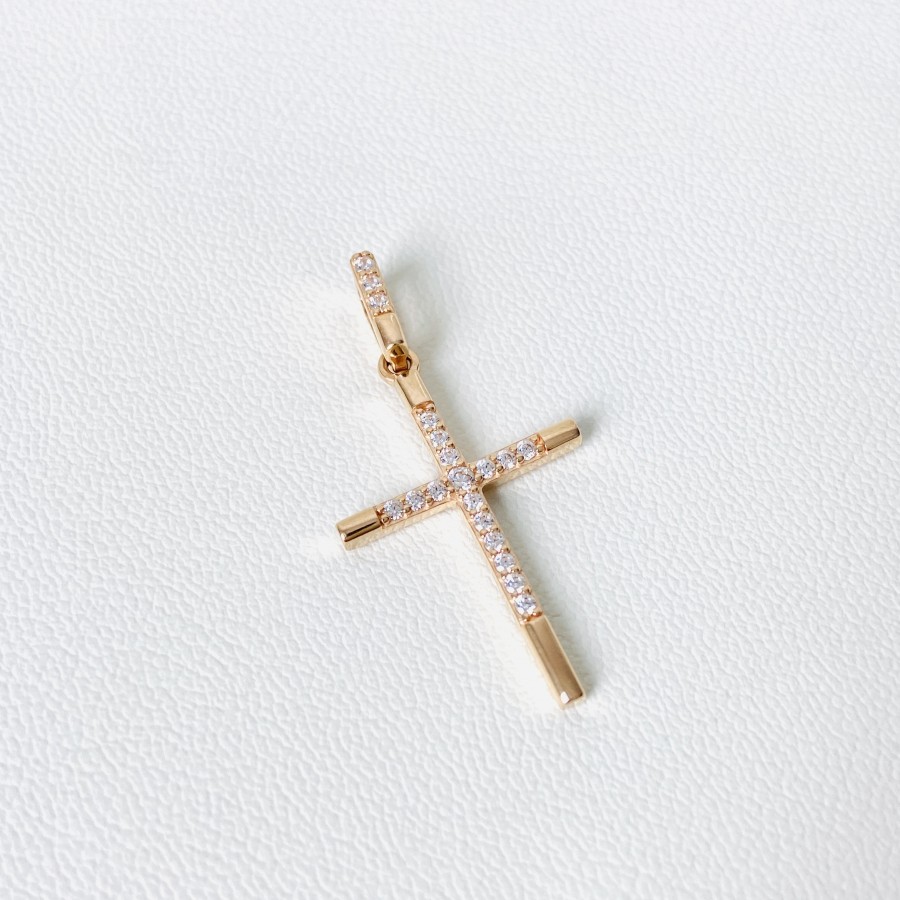 Золотой крестик с белыми фианитами Кр062