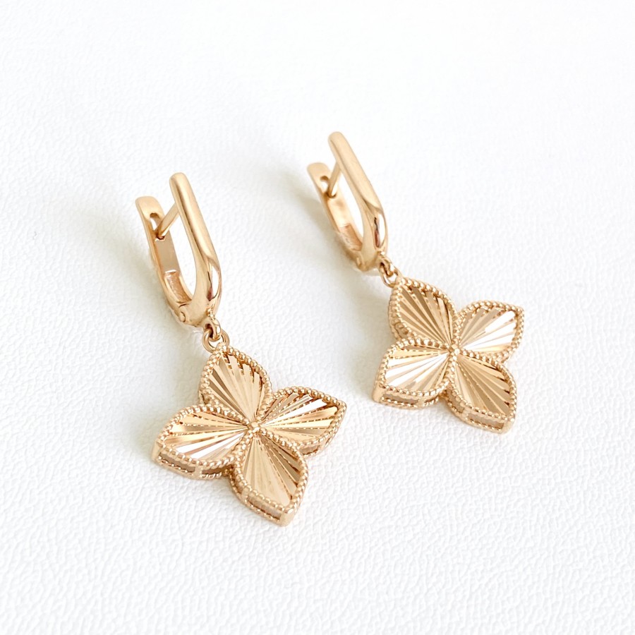 Серьги "Клевер" в красном золоте с алмазными гранями сб1558 