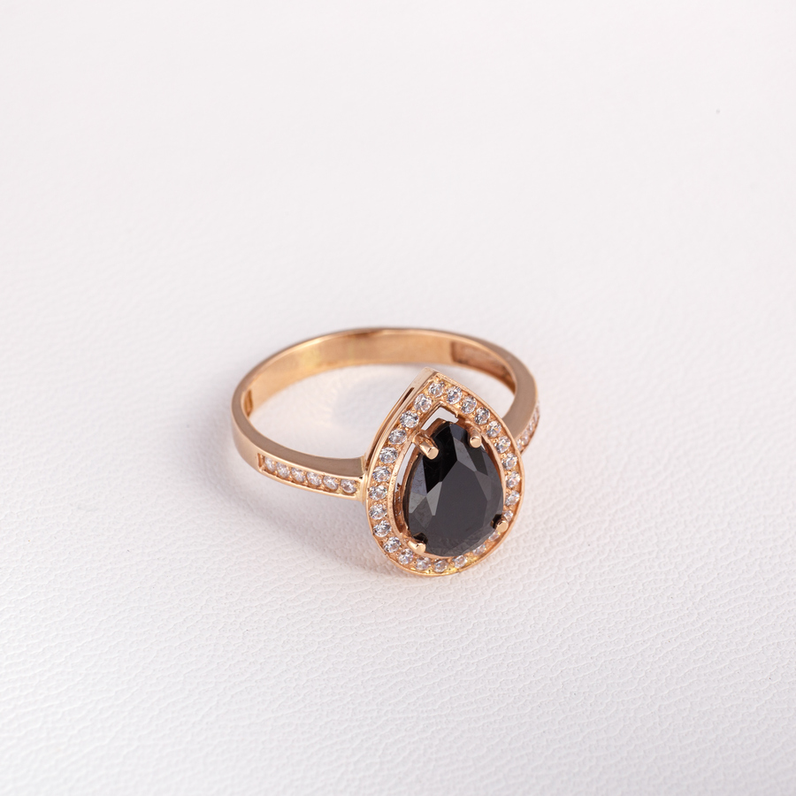 Золотое кольцо с черным и белым фианитом К1883