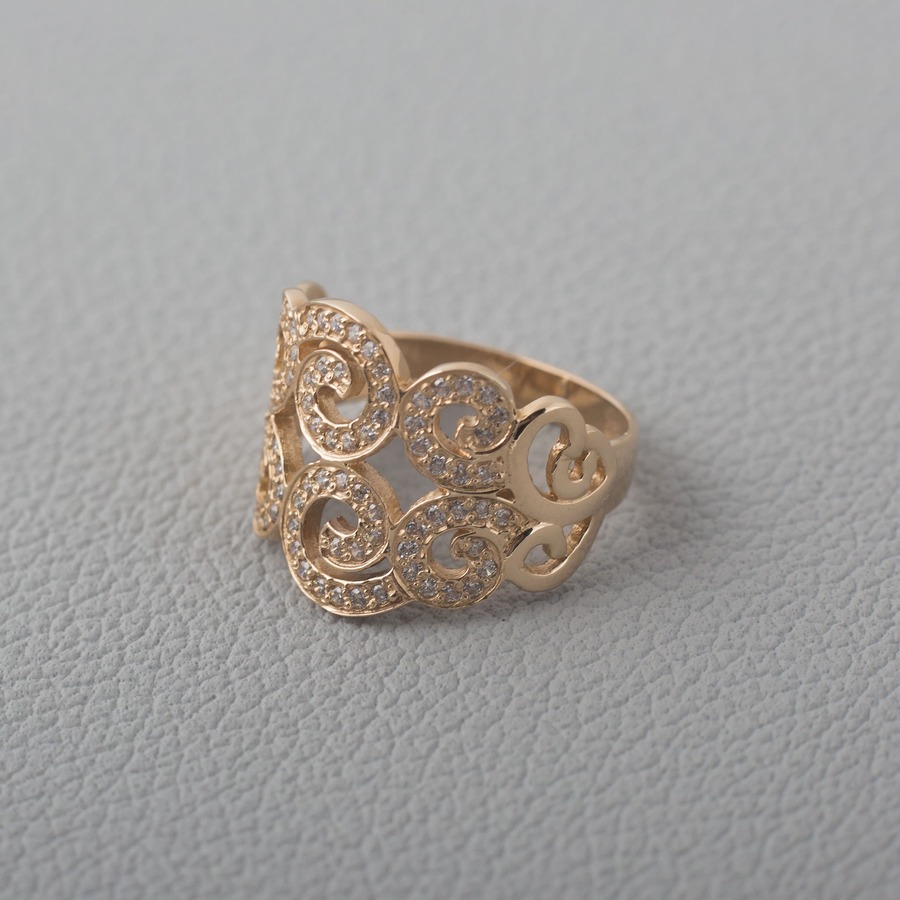 Золотое кольцо ажурное с фианитами К1675