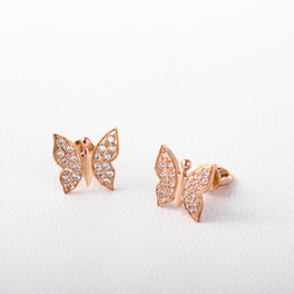 Золоті сережки Метелики з фіанітами. Сд448
