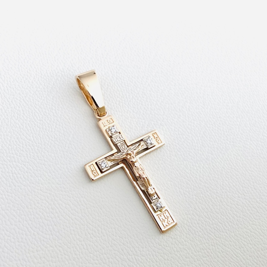 Православний золотий хрестик з розп'яттям П03099