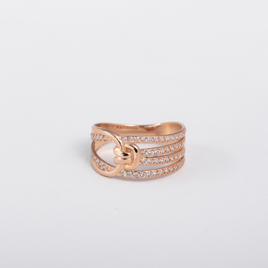 Золотое кольцо широкое «Бантик» с фианитами К1890