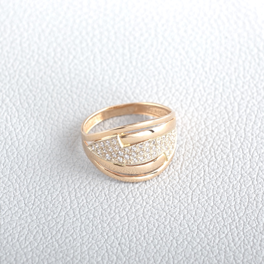Золотое кольцо широкое с фианитами K1716
