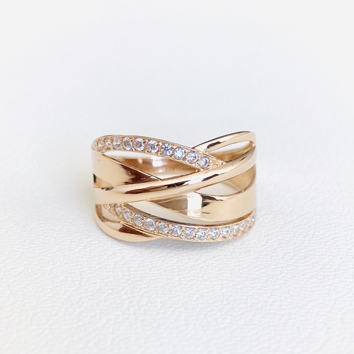  Золотое кольцо широкое с фианитами. К1787