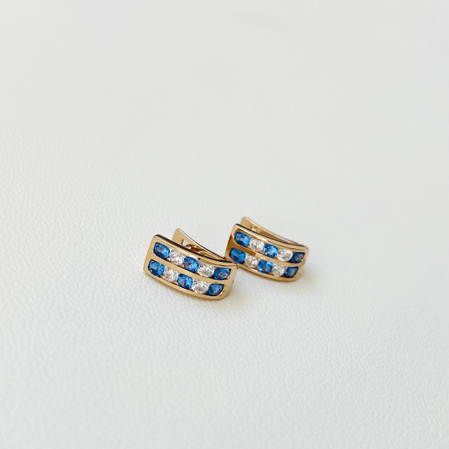 Золоті дитячі сережки доріжки з синіми фіанітами С966-1