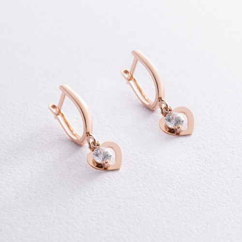 Золоті сережки "Сердечки" з фіанітами С30211