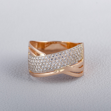 Золотое кольцо широкое с фианитами К1626