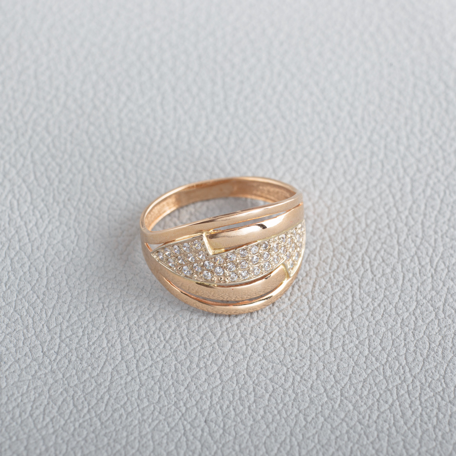 Золотое кольцо широкое с фианитами K1716