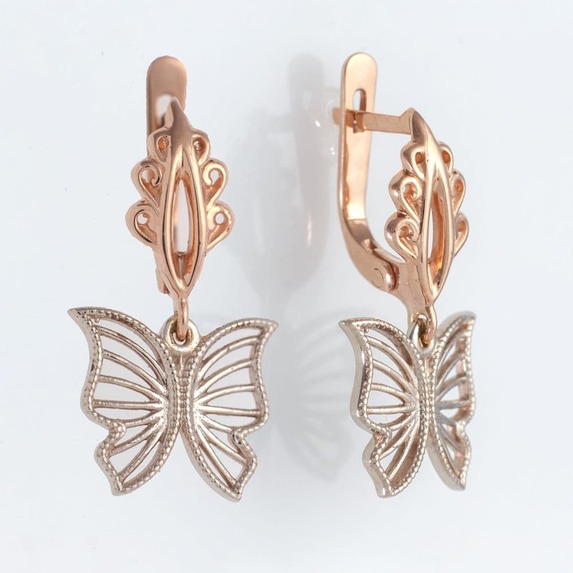 Золотые серьги бабочки с фианитами. С41324