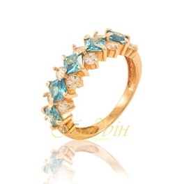 Золотое кольцо с голубыми фианитами. К1