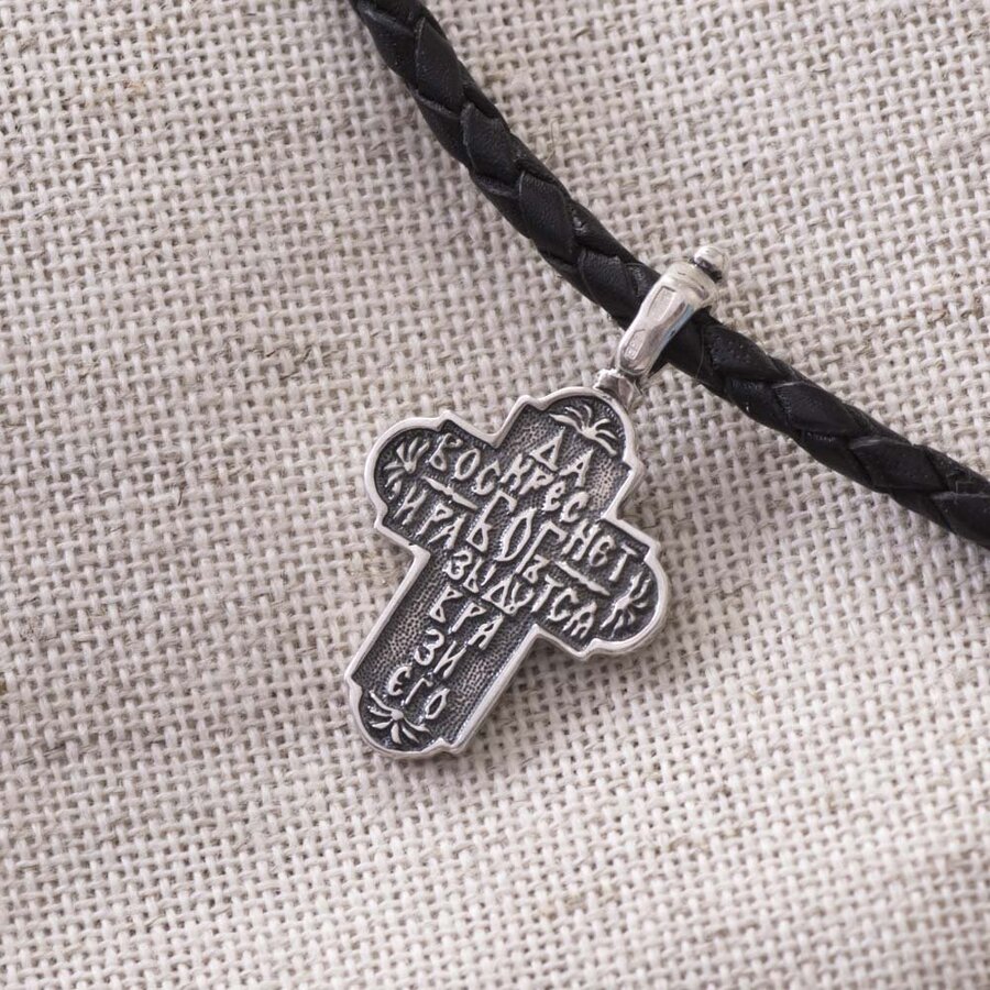 Срібний православний хрест з чорнінням 13134