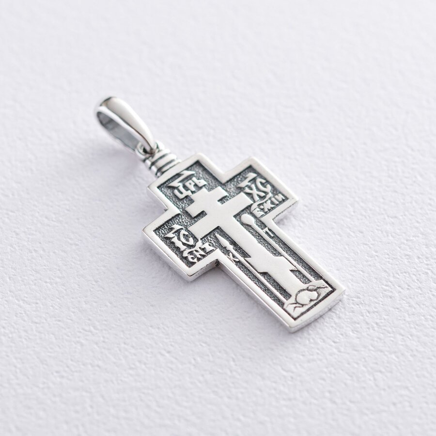 Срібний православний хрест з чорнінням 13365