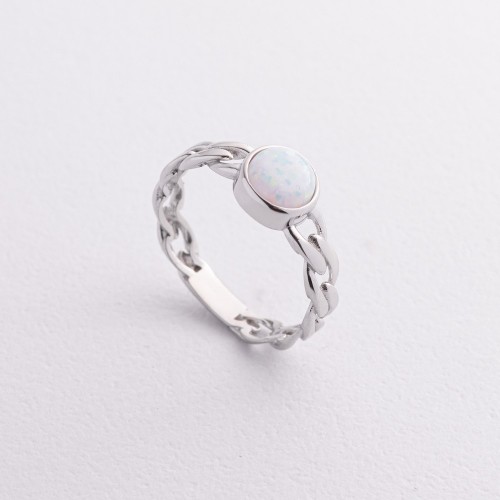 Каблучка "Ланцюжок" з синт. опалом (біле золото) к08298