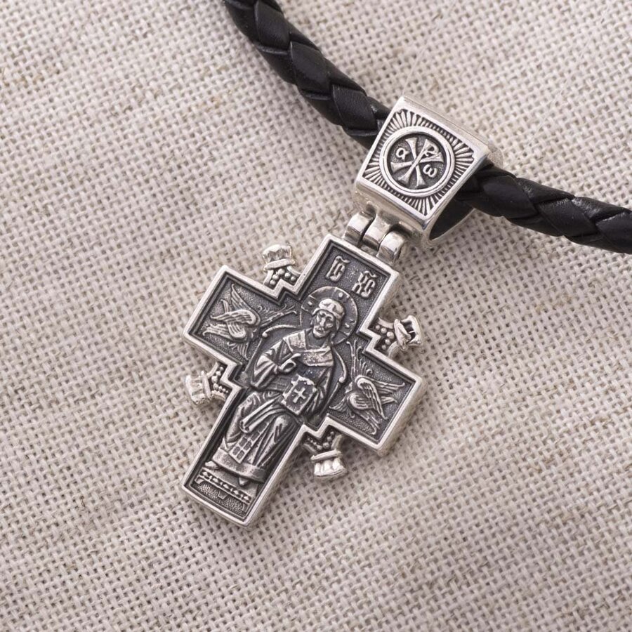 Срібний православний хрест "Ісус Христос" Цар царів. "Ікона Божої Матері" Державна "(чорніння) 132487