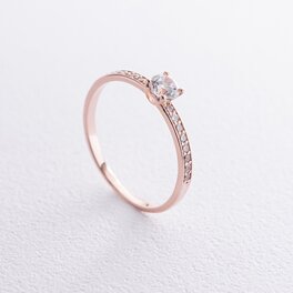 Золотое помолвочное кольцо "Сердечки" (фианиты) к07598
