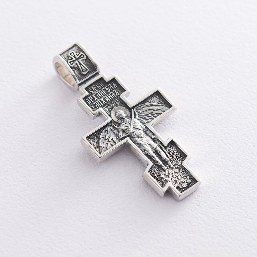 Серебряный православный крест "Распятие. Архангел Михаил" 132784