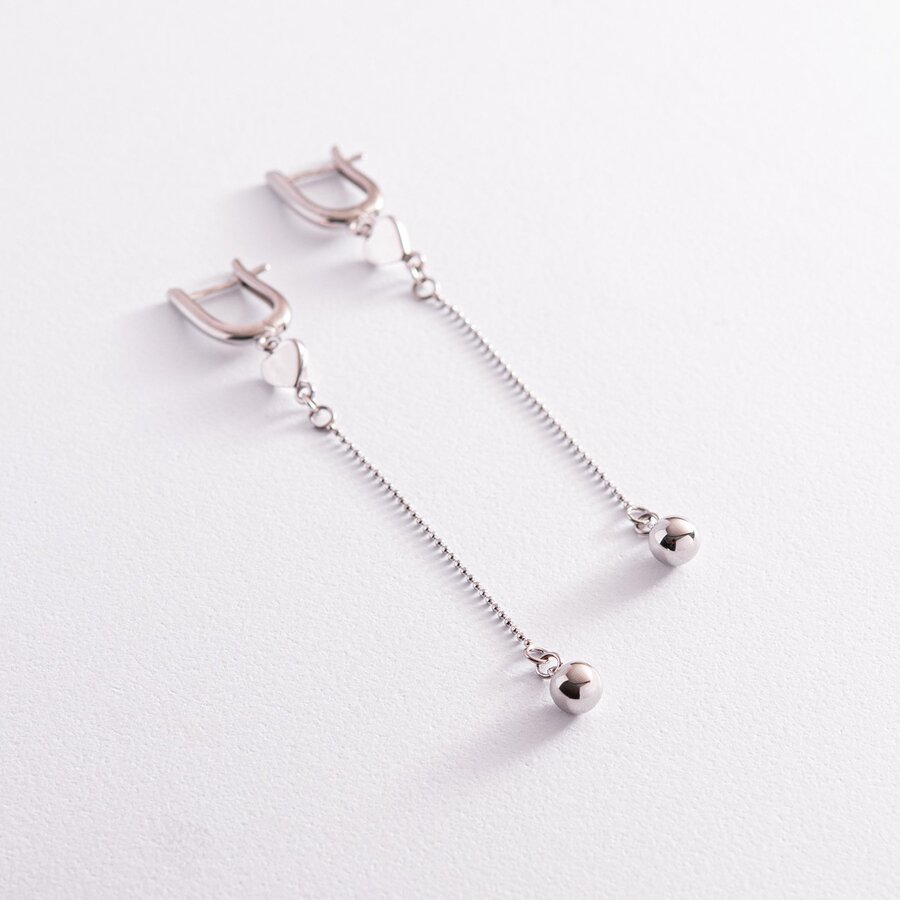 Срібні сережки "Сердечка" з ланцюжками 123207