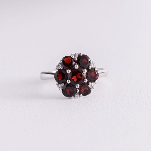 Серебряное кольцо (фианиты, пироп) 1386/1р-GARN