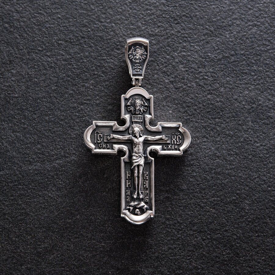 Православный крест с чернением "Распятие Христово. Икона Божией Матери" 133094