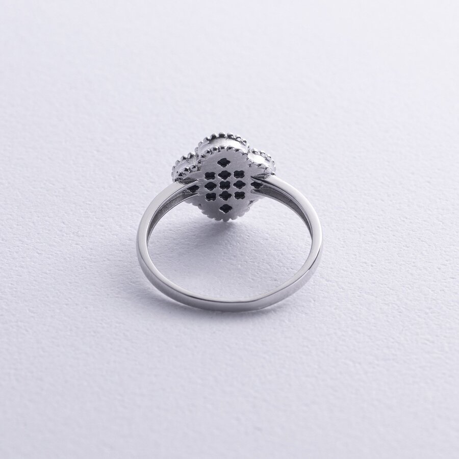 Серебряное кольцо "Клевер" с ониксом 112762