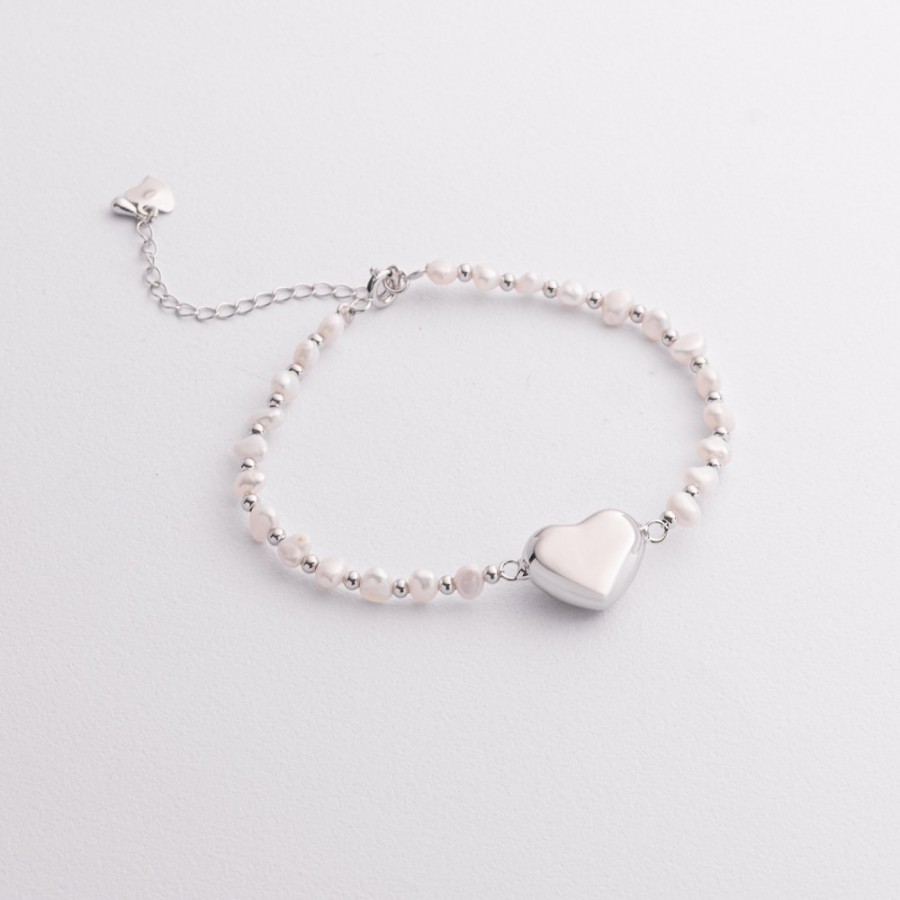 Серебряный браслет "Сердечко" (жемчуг) 141868
