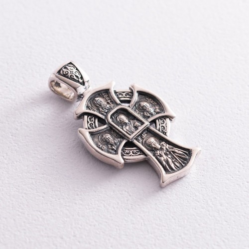 Серебряный православный крест "Господь Вседержитель. Икона Божией Матери "Отрада и утешение" с чернением 13526