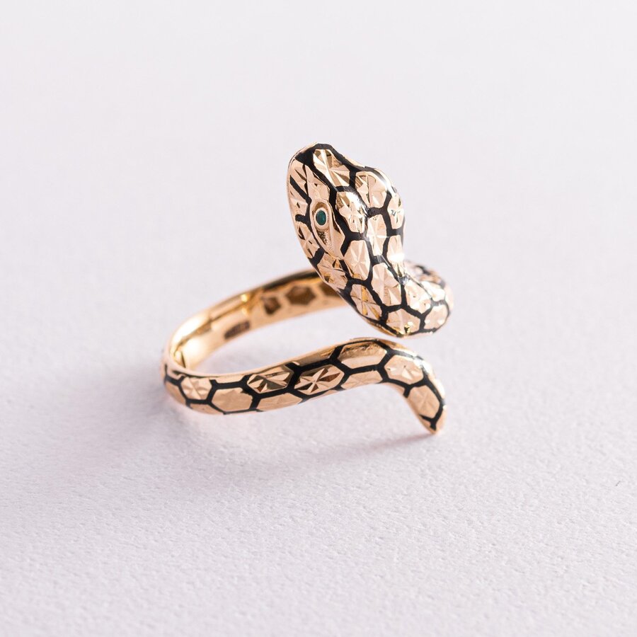 Золотое кольцо "Змея" (эмаль, фианиты) к06950