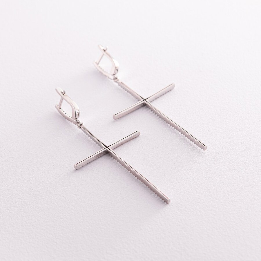 Срібні сережки "Хрести" з білими фіанітами 3610