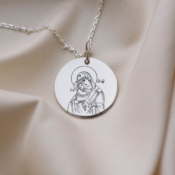 Серебряный кулон "Икона Божьей Матери с Иисусом" 132724бож