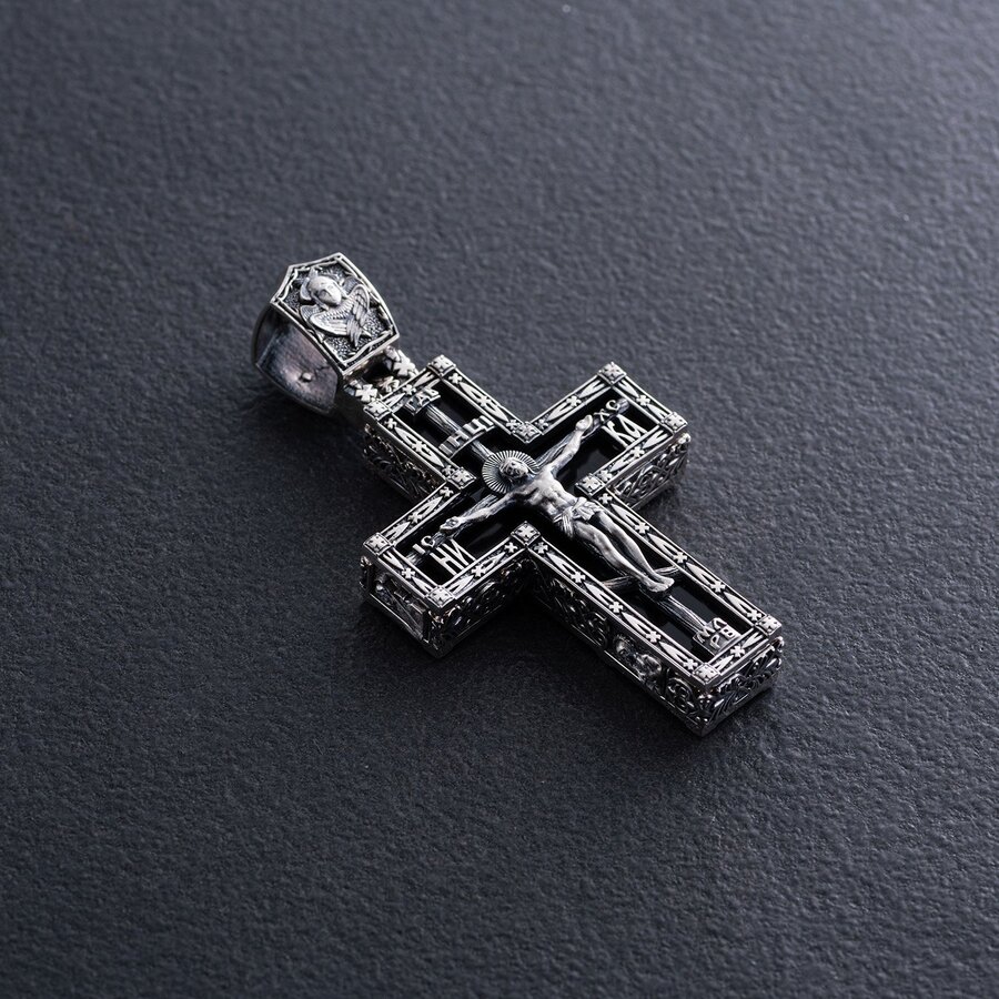 Чоловічий срібний православний хрест "Розп'яття" з оніксом 1070о