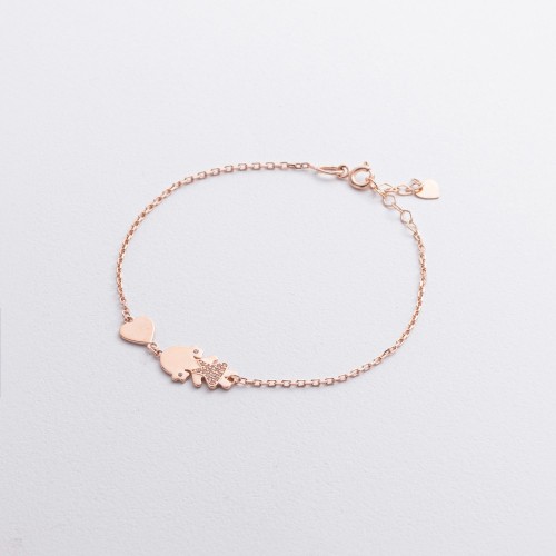 Браслет "Девочка и сердечко" в красном золоте (фианиты) б05650