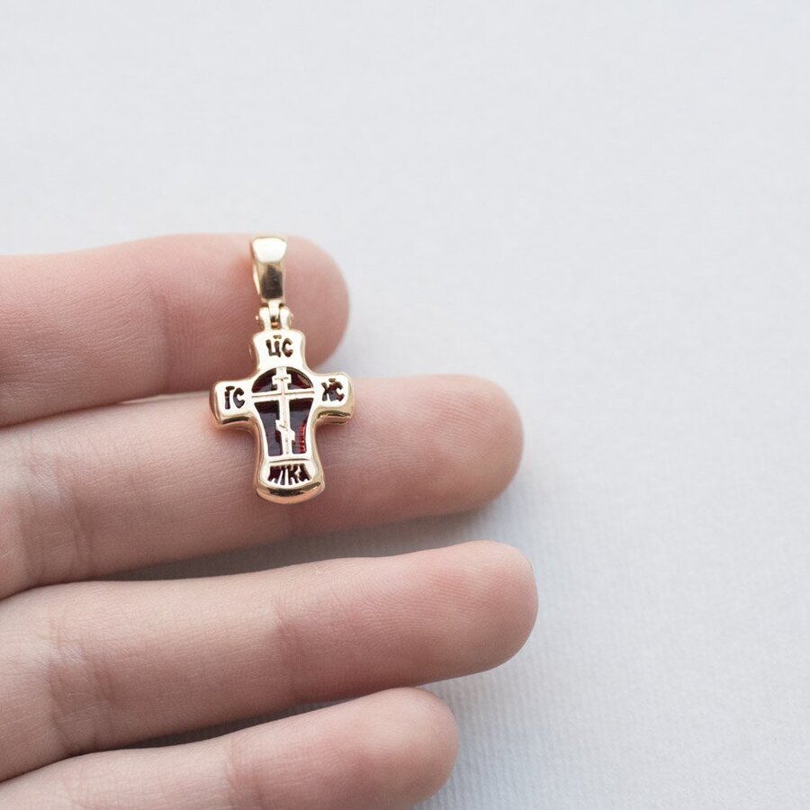 Золотой православный крестик с эмалью п03076
