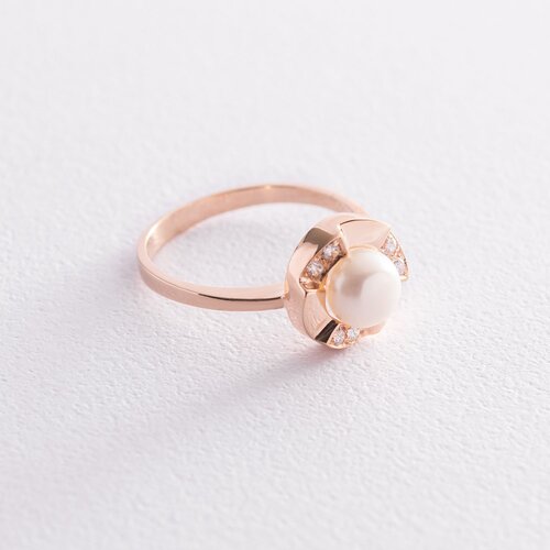 Золотое кольцо (жемчуг, фианиты) к06747