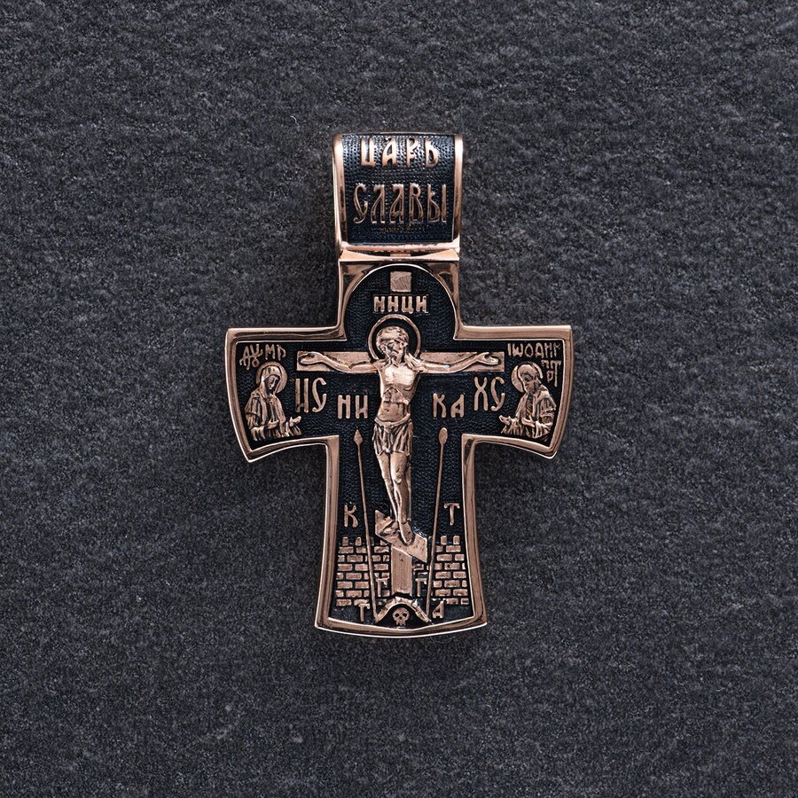 Золотой православный крест "Распятие. Ангел Хранитель" п02885
