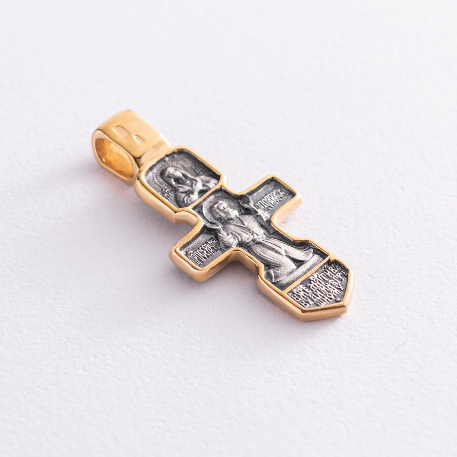 Серебряный крестик с позолотой "Распятие. Серафим Саровский" 131793