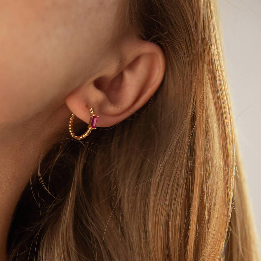 Золотые серьги - кольца "Аннабель" с розовыми фианитами с08499