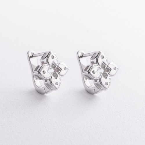 Серебряные серьги "Клевер" с фианитами 123530