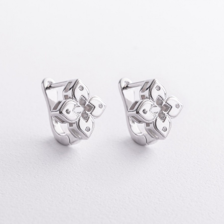 Срібні сережки "Конюшина" з фіанітами 123530