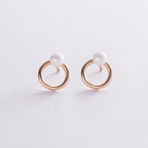 Сережки - пусети "Кругообіг" з перлами (жовте золото) с08223