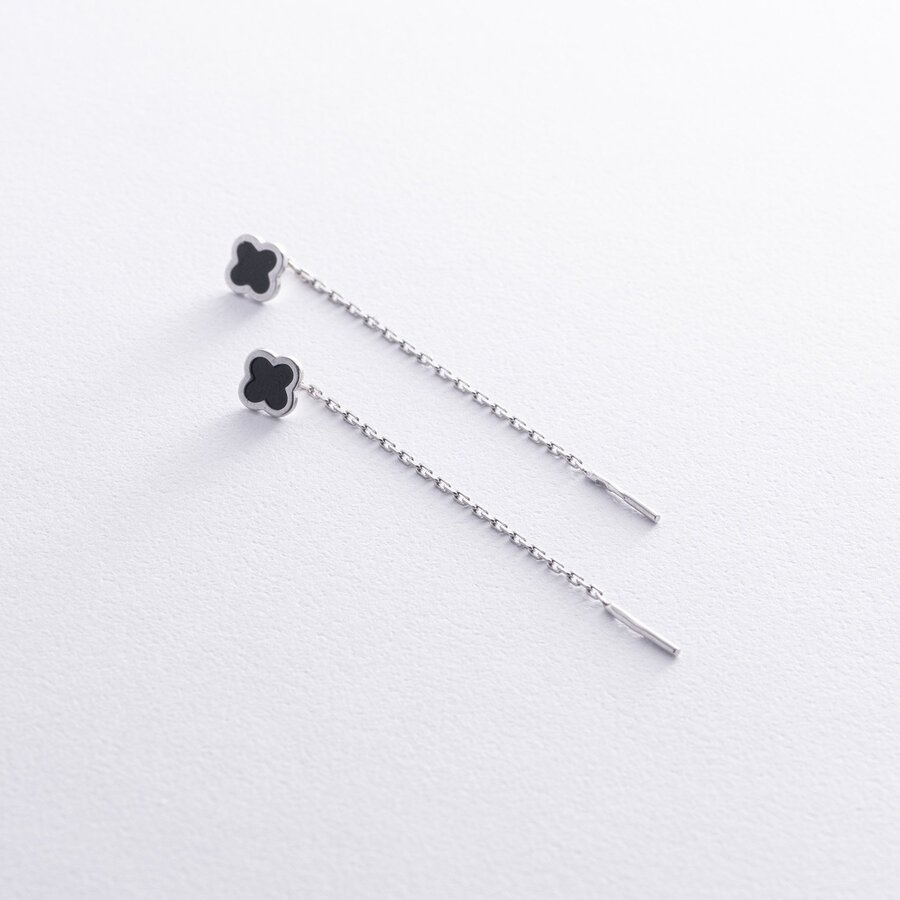 Сережки протяжки "Клевер" в сріблі (емаль) OR130930