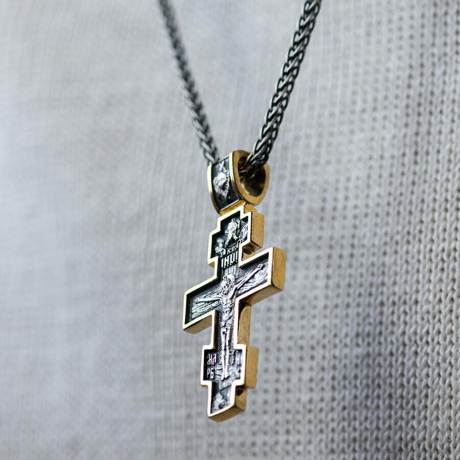 Серебряный крест с позолотой "Распятие. Ангел Хранитель" 132499