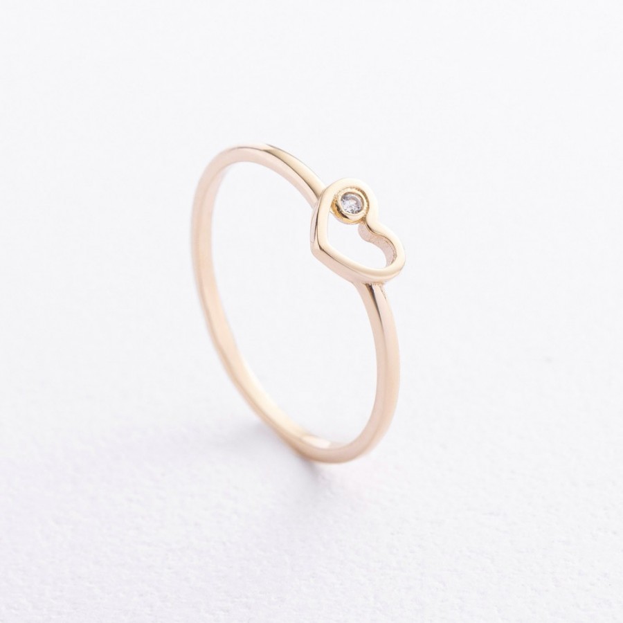 Кольцо "Сердечко" в желтом золоте (фианит) к08488